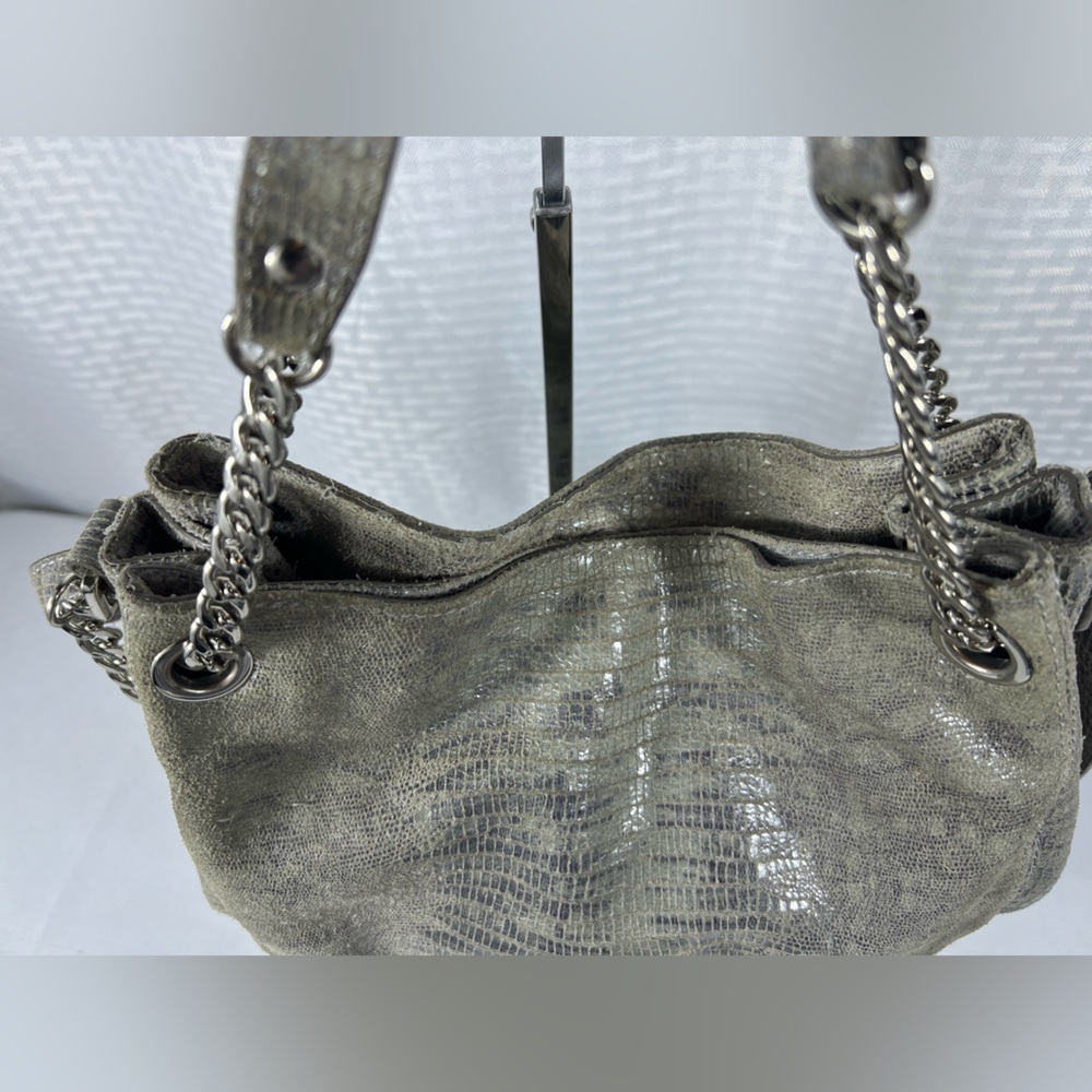 4257: Michael Kors Hamilton Lizard Embossed Leather Shoulder Bag Gray - Picture 5 of 14